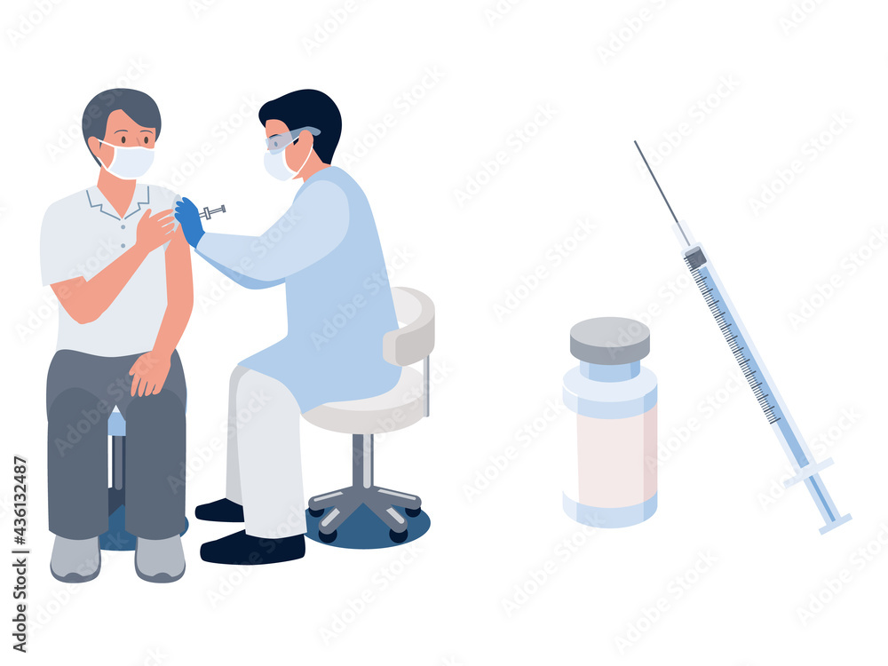 ワクチンの注射を打つ医者とワクチン接種を受ける男性のベクターイラスト Stock Vector Adobe Stock
