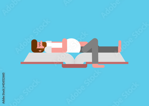 Man fell asleep on book. Read and fell asleep. guy rest on an open book