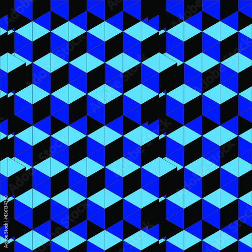 Blue black cubical vector pattern. Abstract and sequence background.