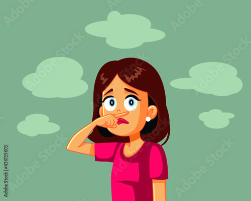 Woman Sensing a Bad Stinky Smell Vector Illustration