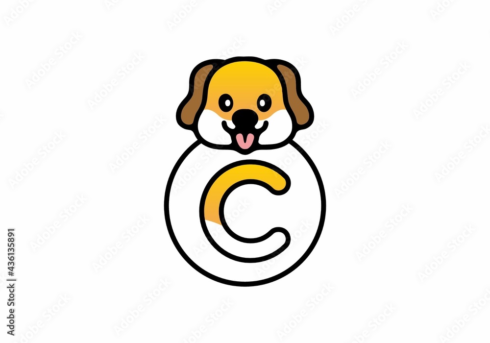 Obraz premium Cute dog head with C initial letter