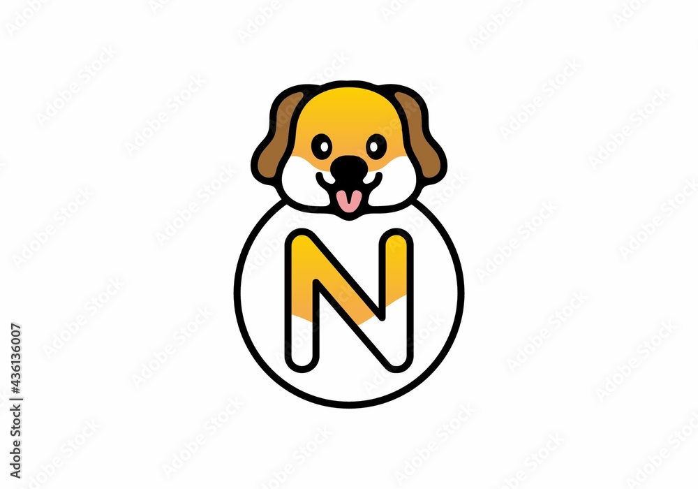 Cute dog head with N initial letter Cute dog head with N initial letter