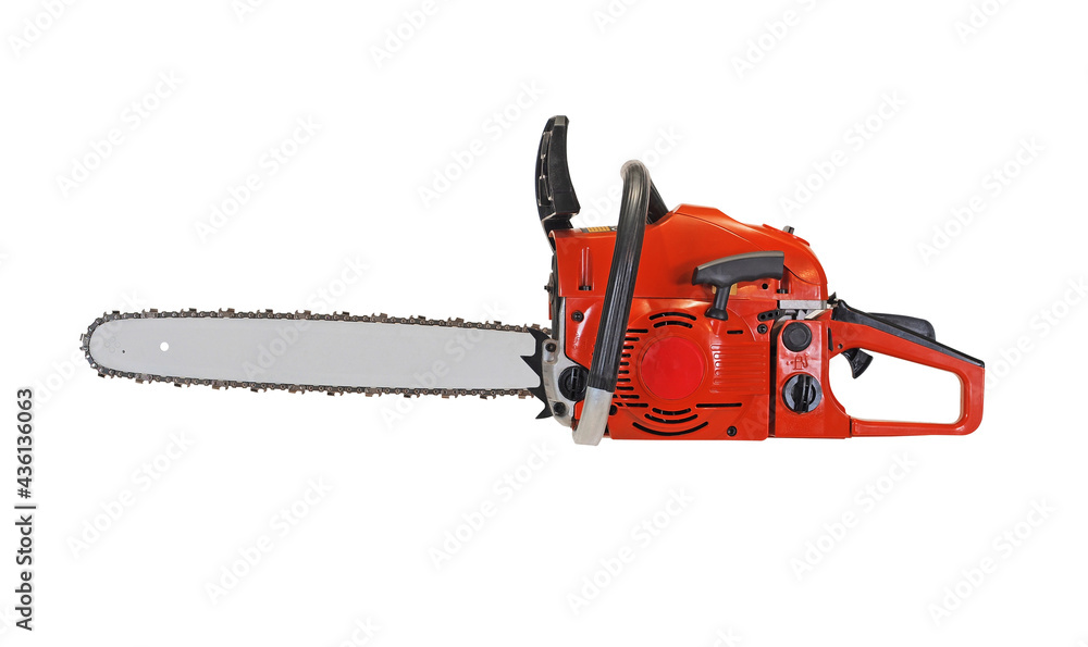 Chainsaw isolated on white background. hand-held wood sawing tool