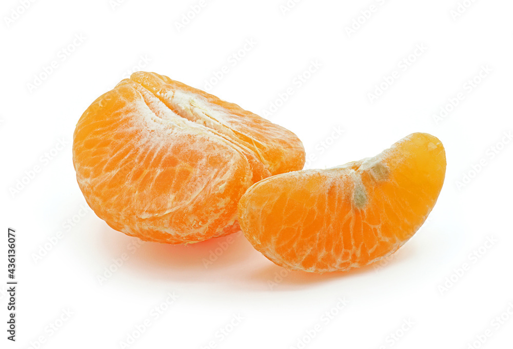 Peeled tangerine segment fruit, Mandarin piece Isolated on white background Peeled tangerine segment fruit, Mandarin piece Isolated on white background