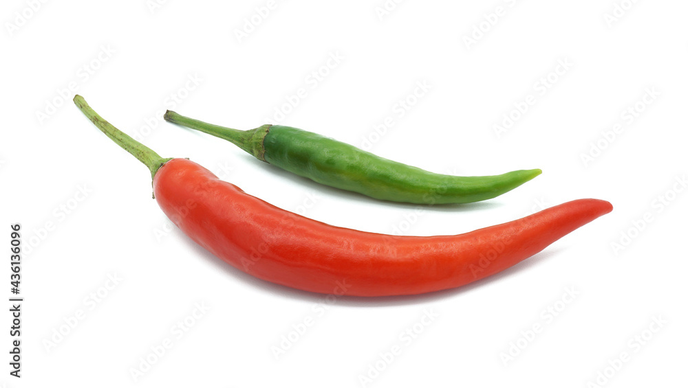 Green and red chili pepper, Hot spice seasoning, Ingredients for spicy food, Isolated on white background	