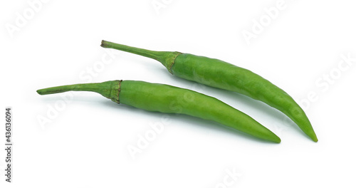 Green chili pepper, Hot spice seasoning, Ingredients for spicy food, Isolated on white background