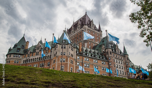 Chateau Frontenac hotel in Quebec City streets in Canada photo