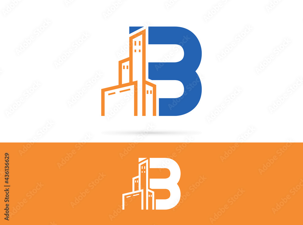 Letter B city logo design. Vector combination of building and letter Letter B city logo design. Vector combination of building and letter