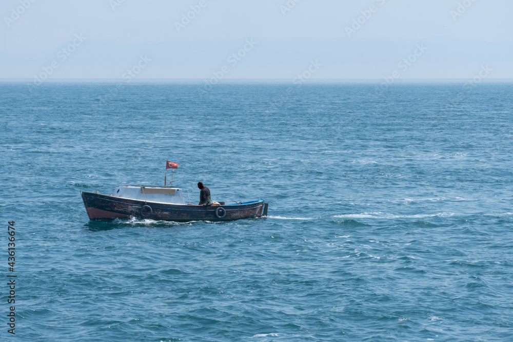 small fishing boat in the sea and fisherman, yacht, small fishing boat in the sea and fisherman, yacht,