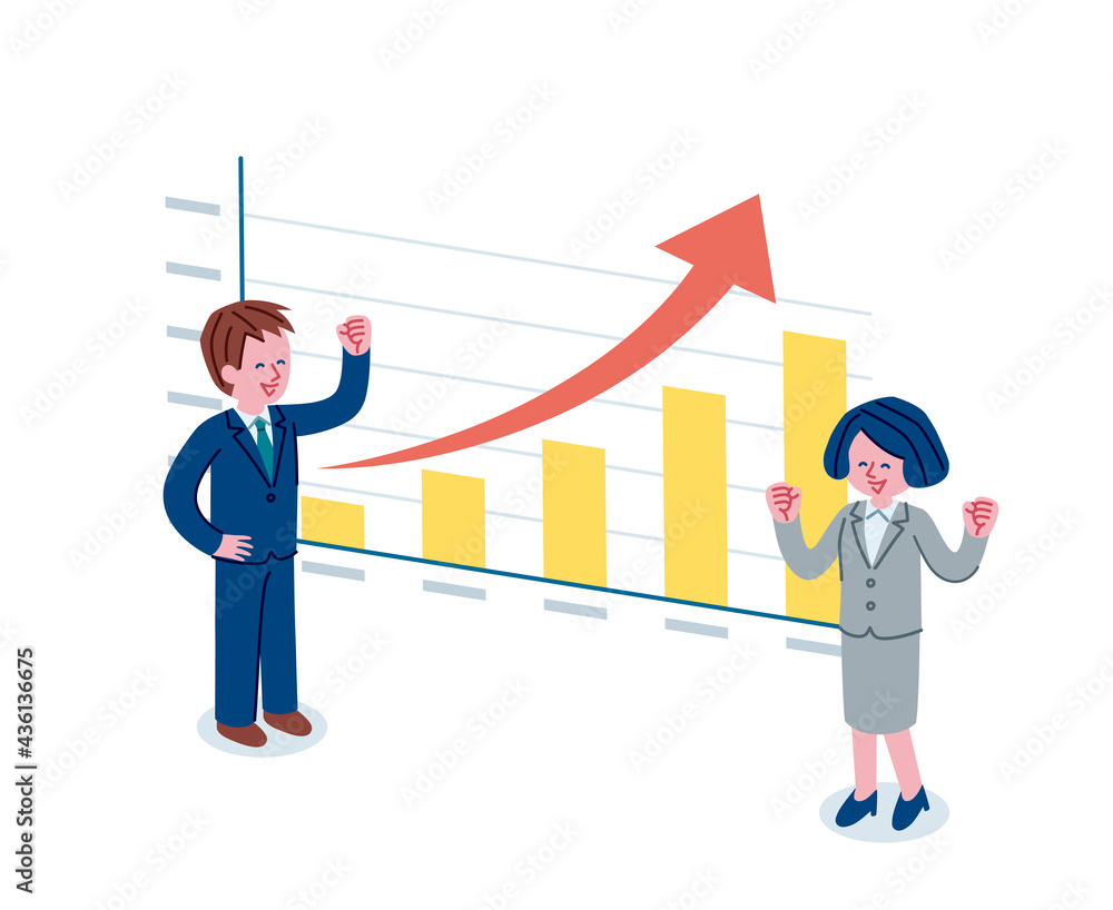 グラフとスーツを着た男女のイラスト グラフとスーツを着た男女のイラスト