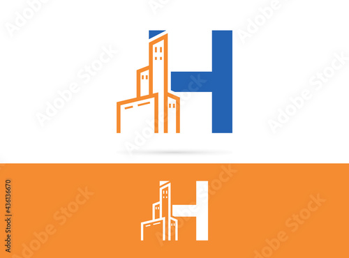 Letter H city logo design. Vector combination of  building and letter