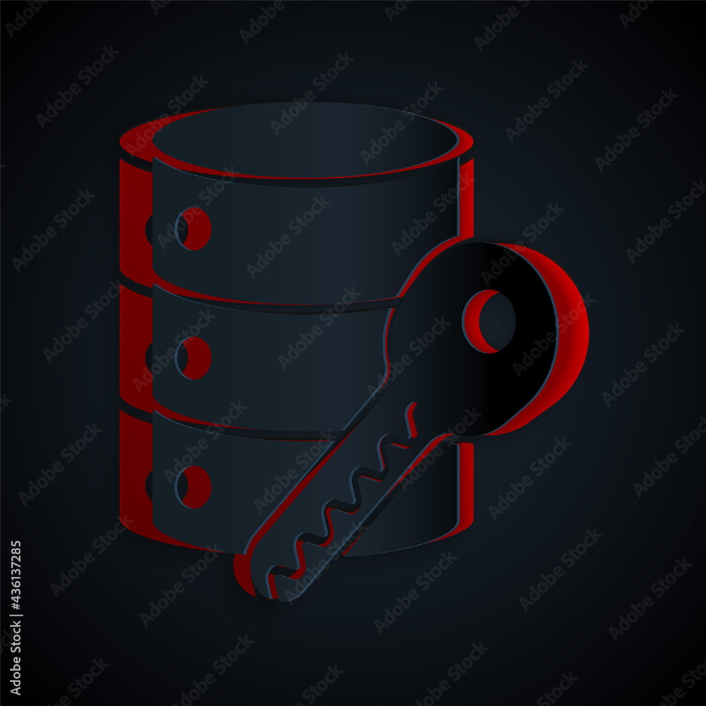 Paper cut Server security with key icon isolated on black background. Security, safety, protection concept. Paper art style. Vector Illustration Paper cut Server security with key icon isolated on black background. Security, safety, protection concept. Paper art style. Vector Illustration