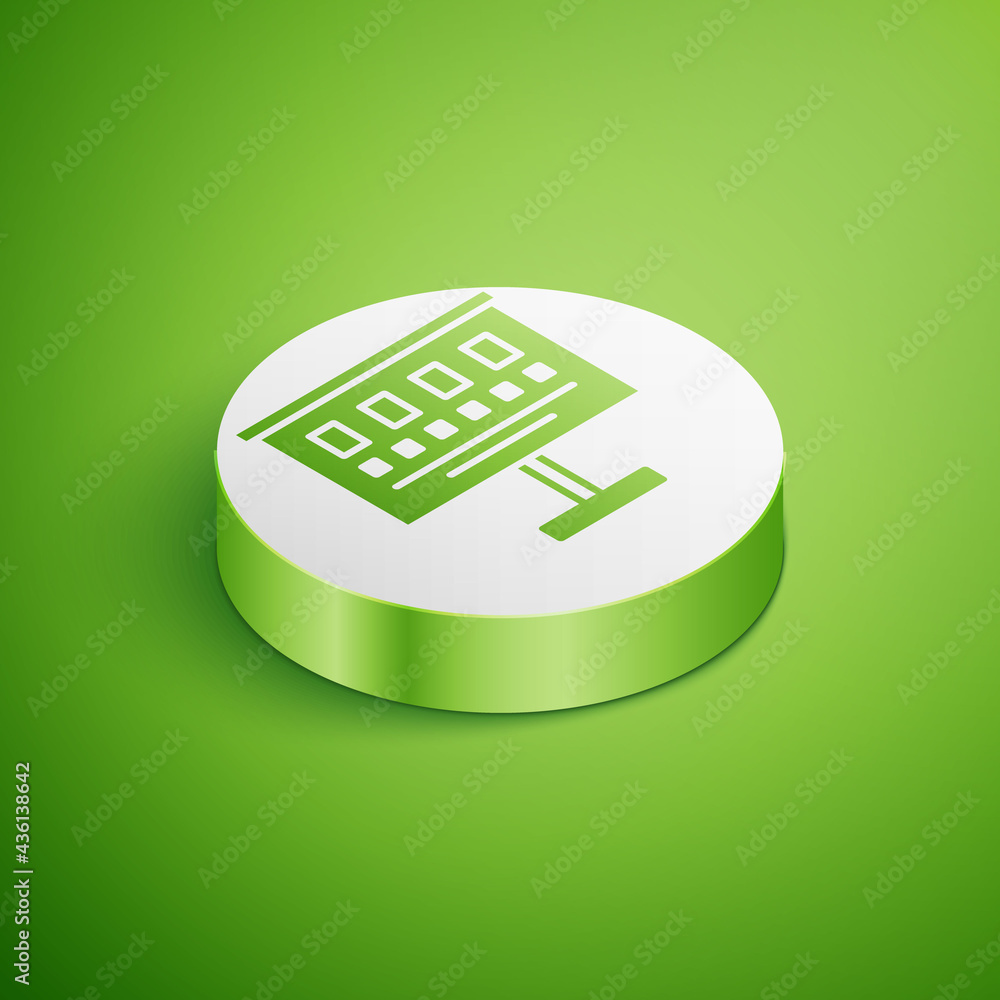 Isometric Eye test chart icon isolated on green background. Poster for