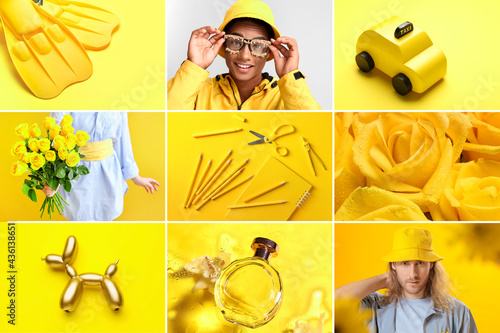 Yellow knitted plaid as bac...