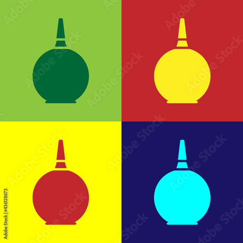 Pop art Enema icon isolated on color background. Enema with a plastic tip. Medical pear. Vector Illustration