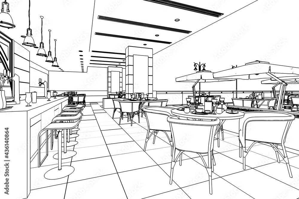 Terrace Bar & Restaurant with Outlook (illustration) - 3d visualization