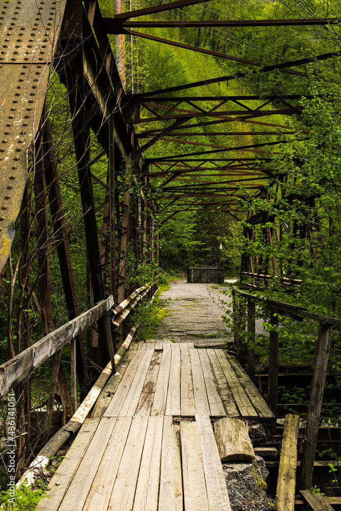 old abandoned metal road bridge.