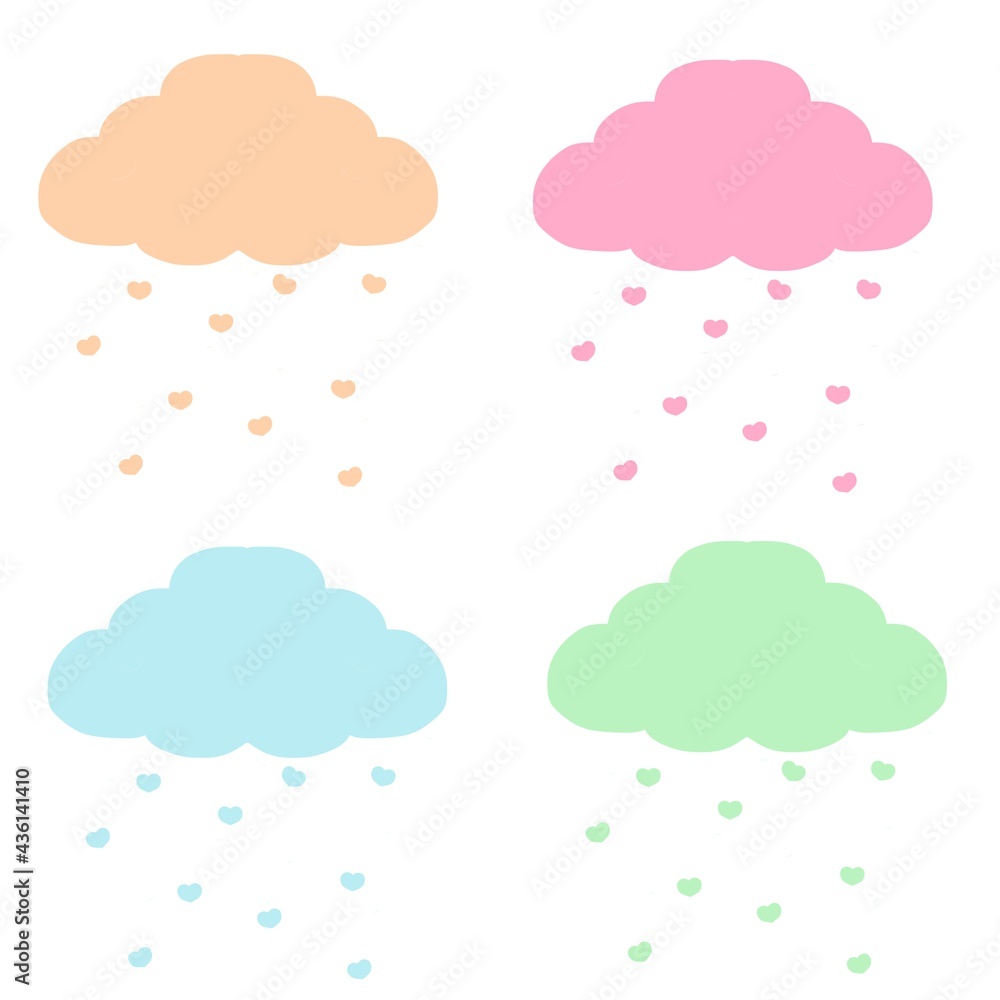 cute clouds and rain on white background.