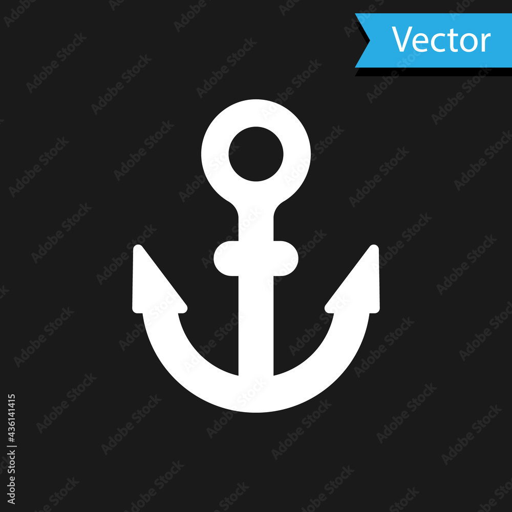 White Anchor icon isolated on black background. Vector White Anchor icon isolated on black background. Vector