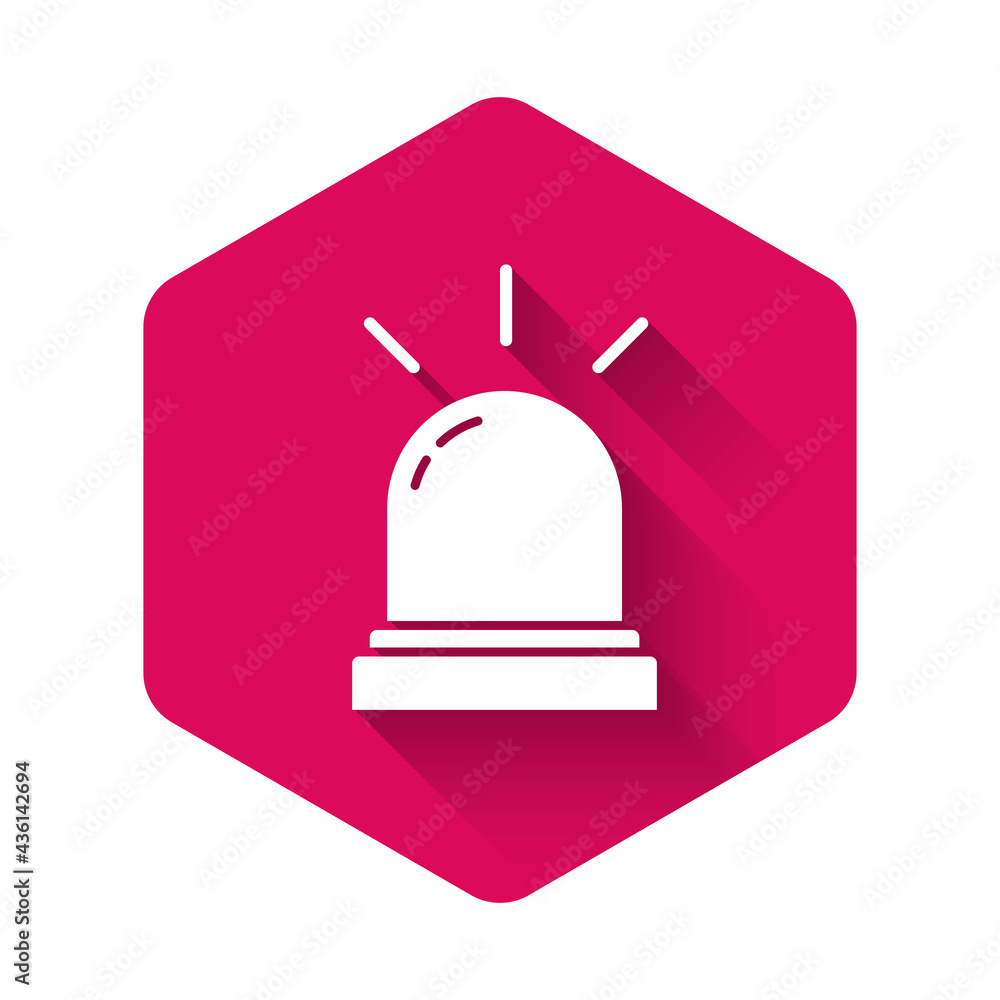 White Motion sensor icon isolated with long shadow. Pink hexagon button. Vector White Motion sensor icon isolated with long shadow. Pink hexagon button. Vector
