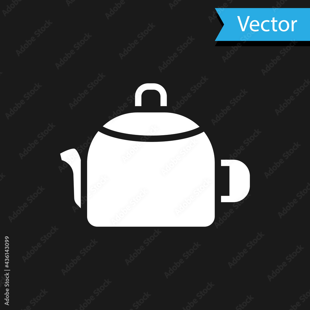 White Kettle with handle icon isolated on black background. Teapot icon. Vector White Kettle with handle icon isolated on black background. Teapot icon. Vector