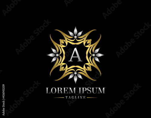  Letter A Golden Luxury Badge Logo Design. Graceful Ornate Icon Vector Design.