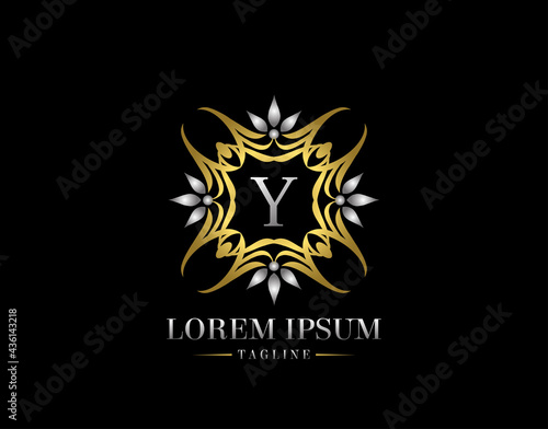  Letter Y Golden Luxury Badge Logo Design. Graceful Ornate Icon Vector Design.