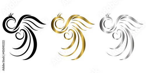 The abstract vector three color black gold silver image of a Phoenix It is suitable for making logos or decorations