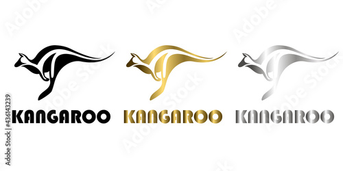three color black gold silver line art Vector illustration on a white background of a kangaroo Suitable for making logo