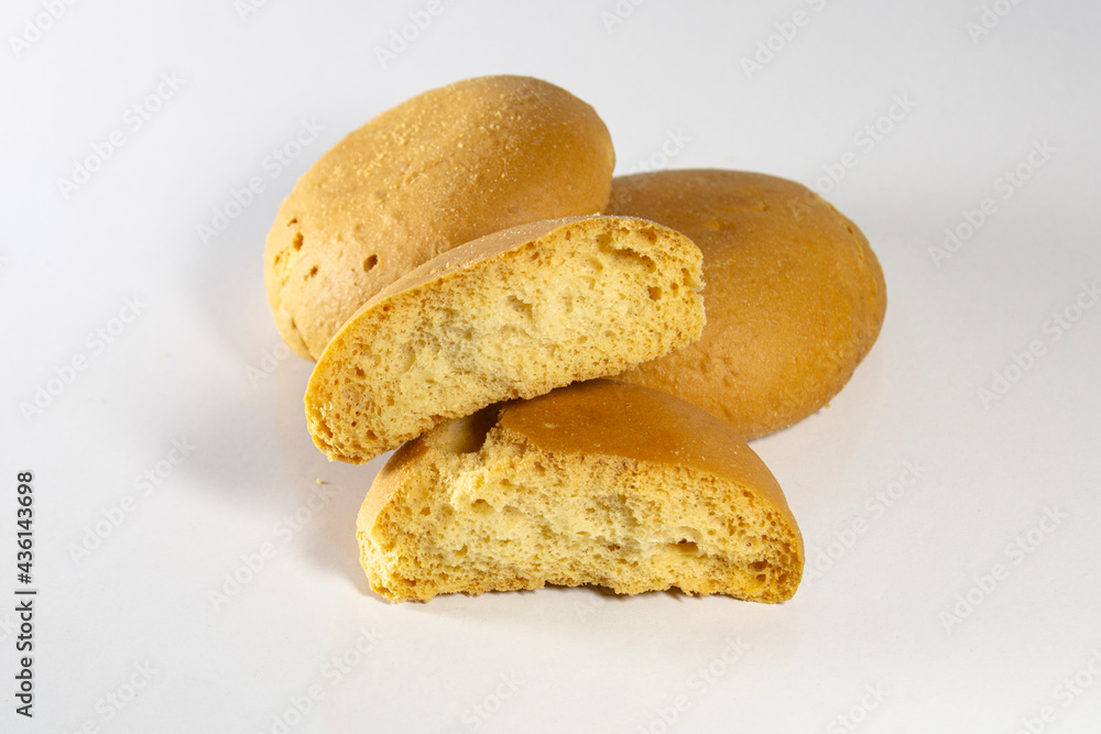 some traditional handmade baked Bela biscuits on white Background.