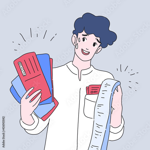 the man worried with his bills illustration