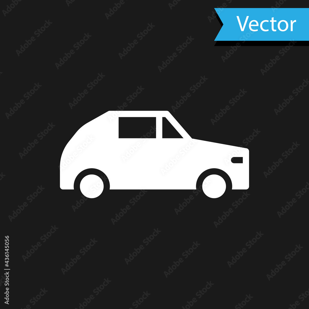 White Car icon isolated on black background. Vector