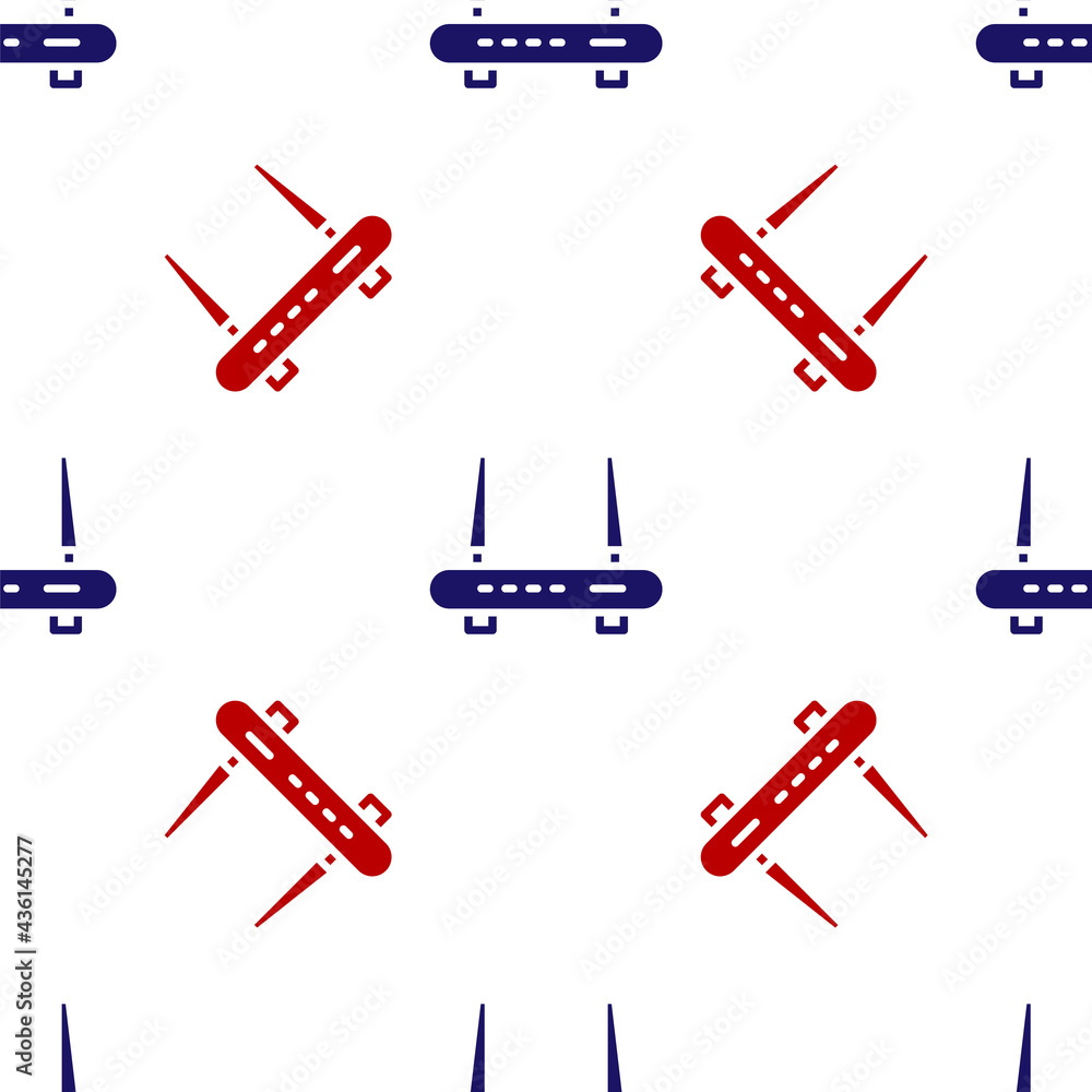 Blue and red Router and wi-fi signal icon isolated seamless pattern on white background. Wireless ethernet modem router. Computer technology internet. Vector Blue and red Router and wi-fi signal icon isolated seamless pattern on white background. Wireless ethernet modem router. Computer technology internet. Vector