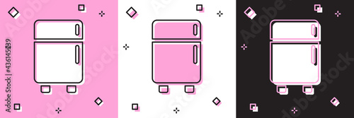 Set Refrigerator icon isolated on pink and white, black background. Fridge freezer refrigerator. Household tech and appliances. Vector