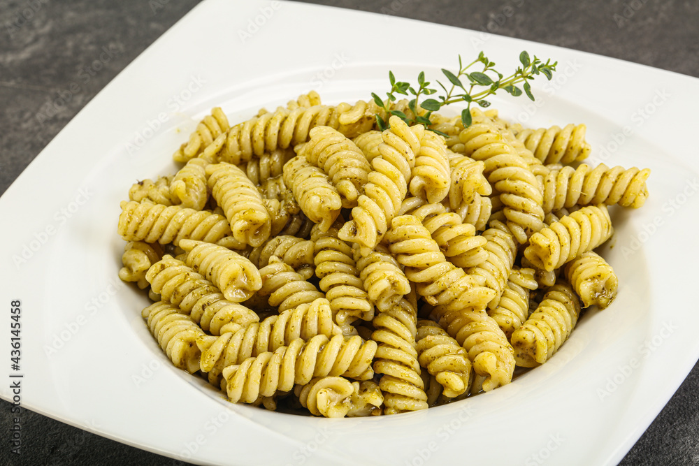 Italian pasta Fusilli with pesto Italian pasta Fusilli with pesto