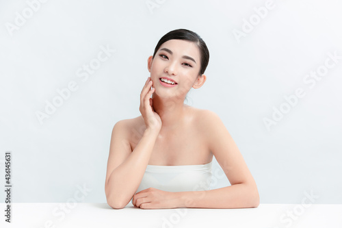  Asian girl beauty face skincare and health wellness on white background