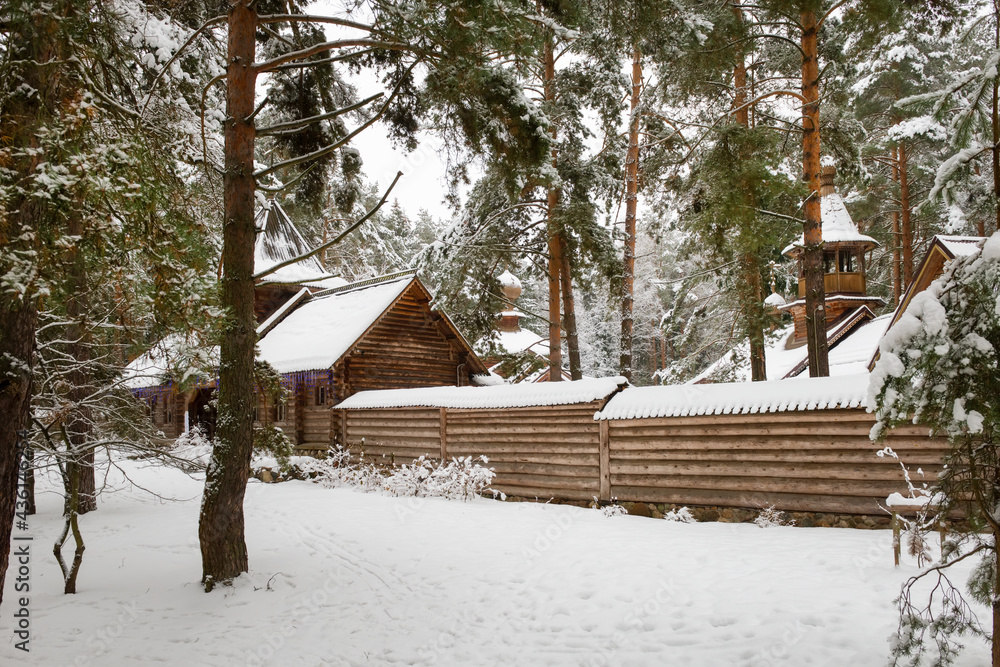 The temple complex of the Smolensk Icon of the Mother of God in the city of Dubna on a cold winter day