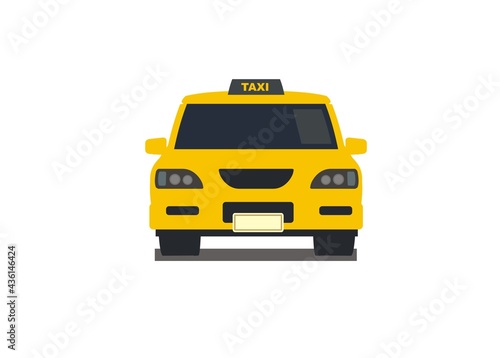 Yellow taxi car simple flat illustration, front view.