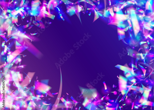Falling Glitter. Retro Burst. Party Prismatic Gradient. Flying Foil. Transparent Confetti. Purple Shiny Background. Holographic Texture. Fantasy Art. Violet Falling Glitter