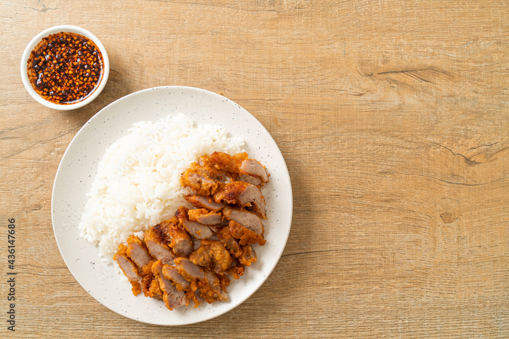 fried pork topped rice with dipping sauce fried pork topped rice with dipping sauce