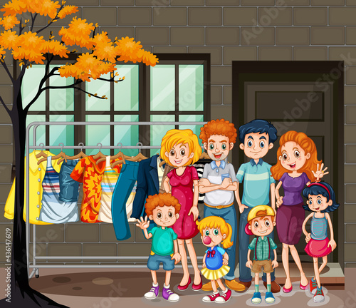 Happy family in the living room scene