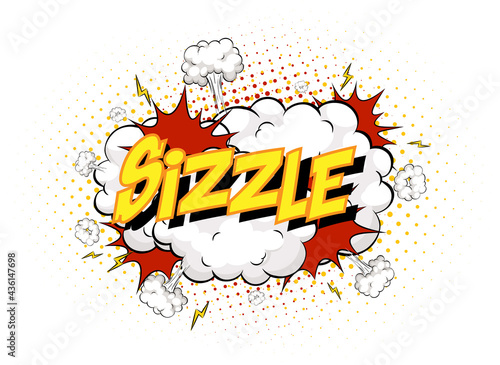 Word Sizzle on comic cloud explosion background