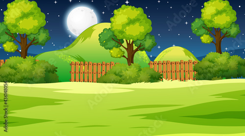 Blank meadow landscape scene at night time