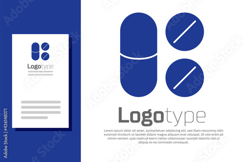 Blue Toothache painkiller tablet icon isolated on white background. Tooth care medicine. Capsule pill and drug. Pharmacy design. Logo design template element. Vector