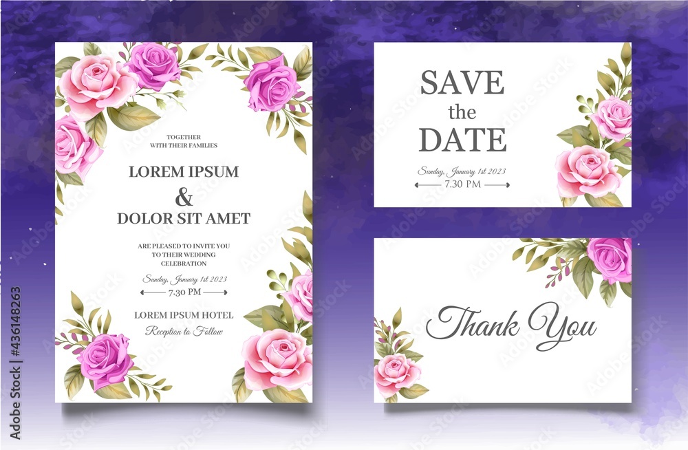 Romantic Botanical Wedding Invitation Card Template