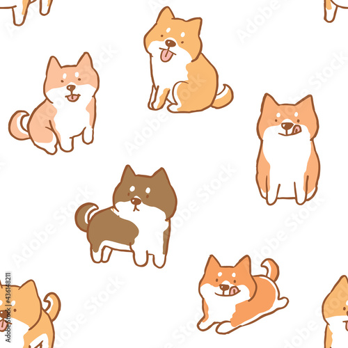 Seamless Pattern of Cartoon Shiba Inu Dog Illustration Design on White Background
