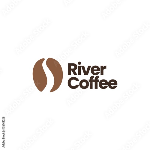 river coffee bean logo vector icon illustration