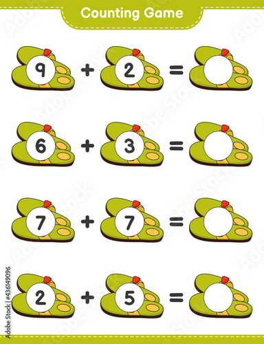 Counting game, count the number of Slippers and write the result. Educational children game, printable worksheet, vector illustration