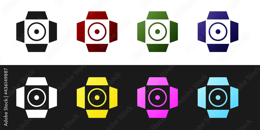 Set Movie spotlight icon isolated on black and white background. Light Effect. Scene, Studio, Show. Vector Set Movie spotlight icon isolated on black and white background. Light Effect. Scene, Studio, Show. Vector