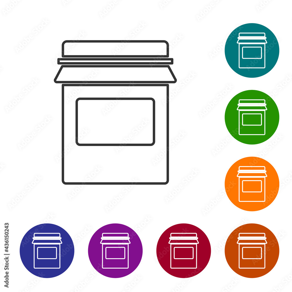 Black line Jam jar icon isolated on white background. Set icons in color circle buttons. Vector Black line Jam jar icon isolated on white background. Set icons in color circle buttons. Vector